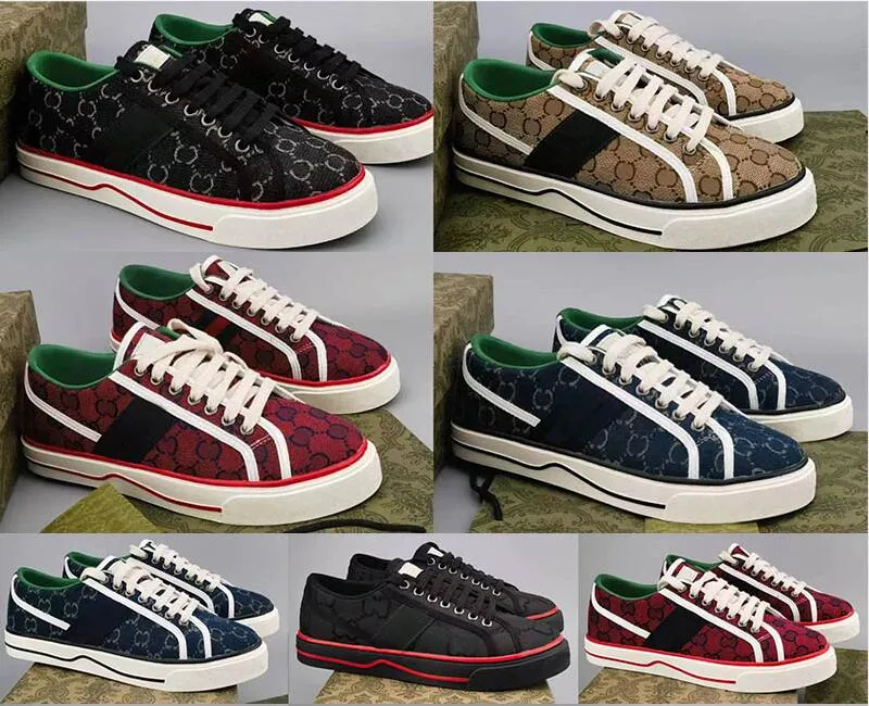 테니스 1977 캐주얼 신발 럭셔리 디자이너 Mens Green All Red Web Stripe 고무 단독 밑창 로우 탑 남성 운동화 크기 40-46