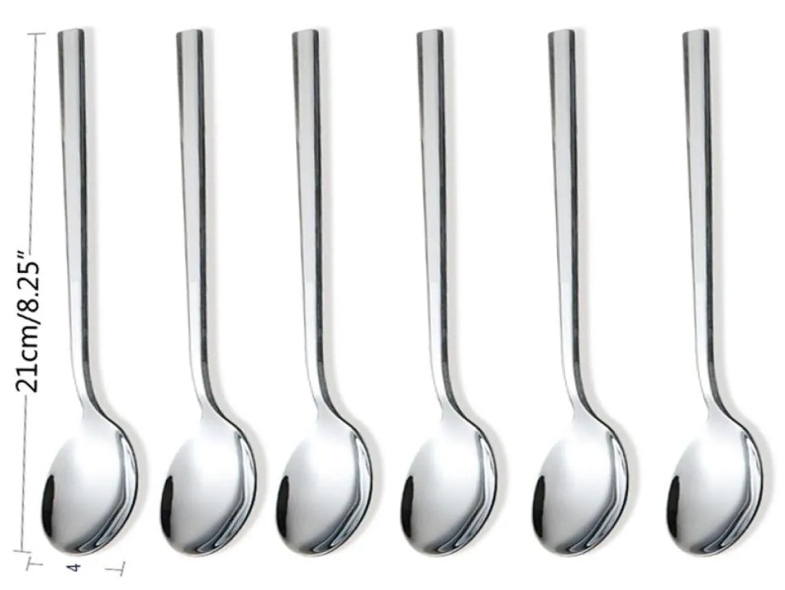 Eco-Friendly 6pcs Stainless Steel Dinner Spoons Long Handled spoon Coffee Milk Spoons Korean Round Soup Dessert Spoons9303883