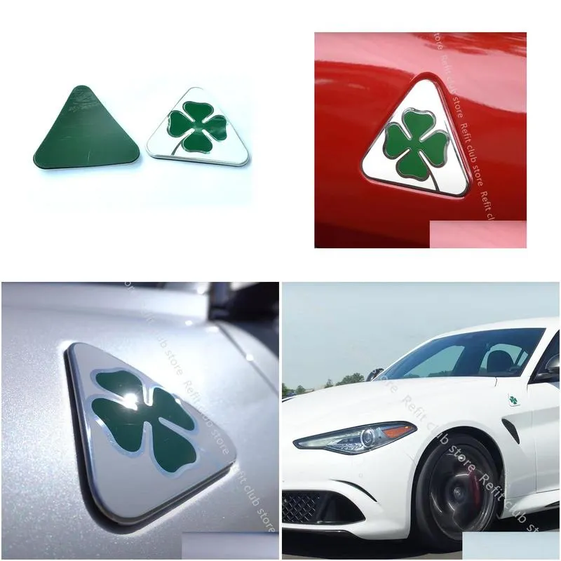 Car Stickers 1 Pair Aluminum Fender Decoration Four Leafs Clover For Alfa Romoe Giia Steio Exterior Accessories3834933 Drop Delivery A Otgid