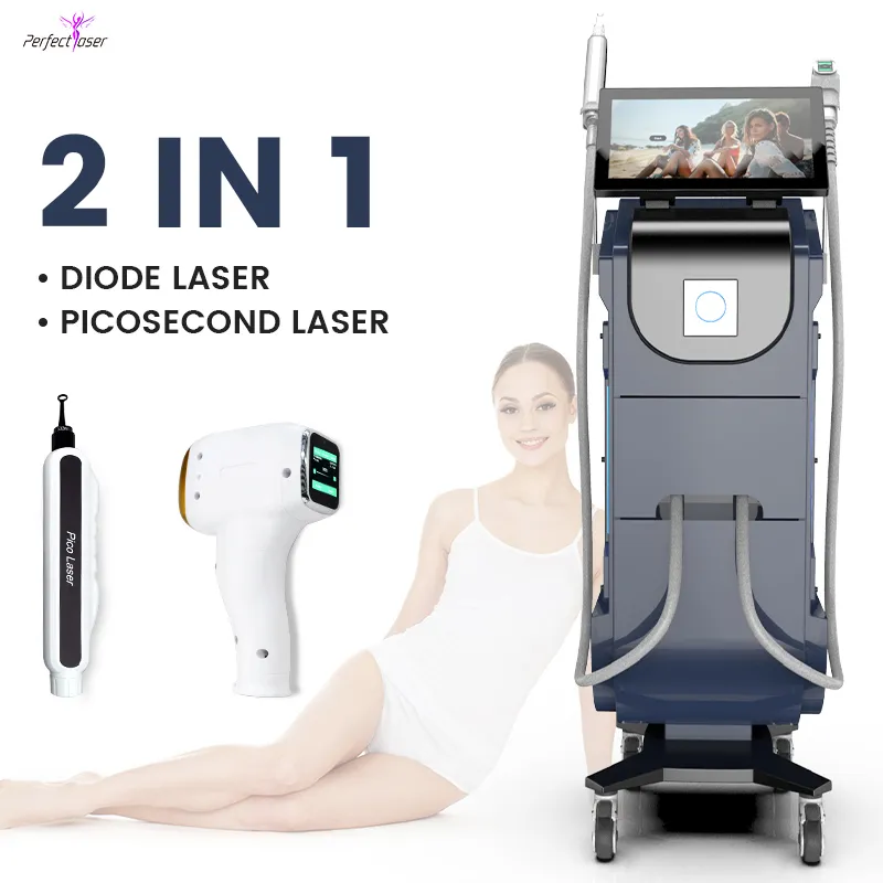 2 in 1 Picosecond-lasermachine 808nm diodelaserapparaat nd yag tattoo-verwijderingsapparatuur 2 jaar garantie FDA-certificering Pico Diode Lazer-machine
