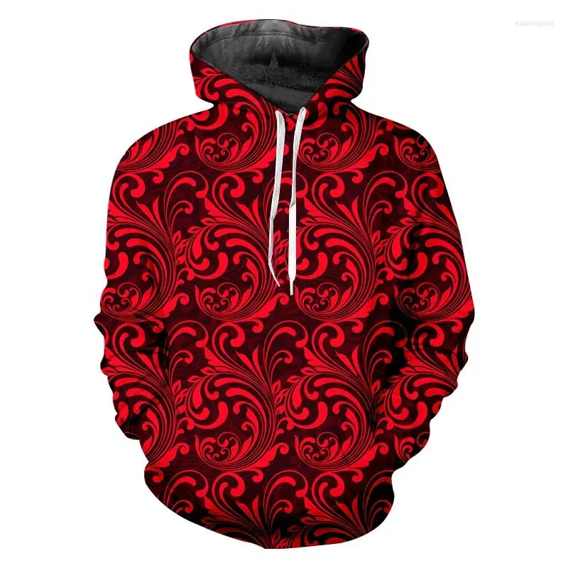 Męskie bluzy z kapturem IFPD rozmiar 3D Czerwony kwiatowy nadruk bluzy bluzy z kapturem Paisley Men Mass Massumn Loose Loose Pullover Sportswear Plus