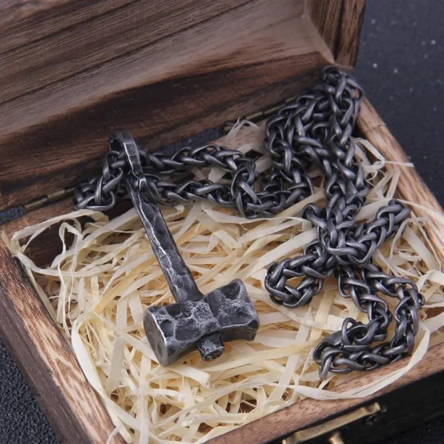 Color de martillo vikingo de hierro Collar con cadena de acero inoxidable como hombres Gift2734