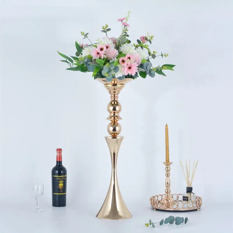 8 PCS Gold Flower Vase 26,4 pouces centres de mariage Fleurs Événement de stand Party Road Lead Home Decoration