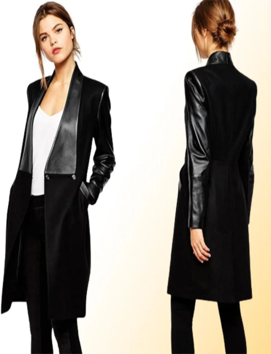 Winter jacket Women gagaopt PU leather long coat Europeanstyle women winter coat Black windbreaker for ladies Women clothes2559541