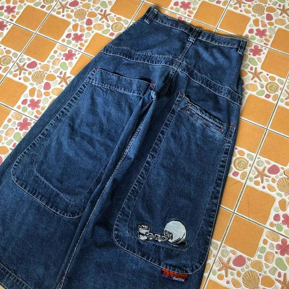 Y2K Hip Hop poche surdimensionné bleu Vintage Baggy jean hommes femmes Haruku gothique taille haute pantalon large