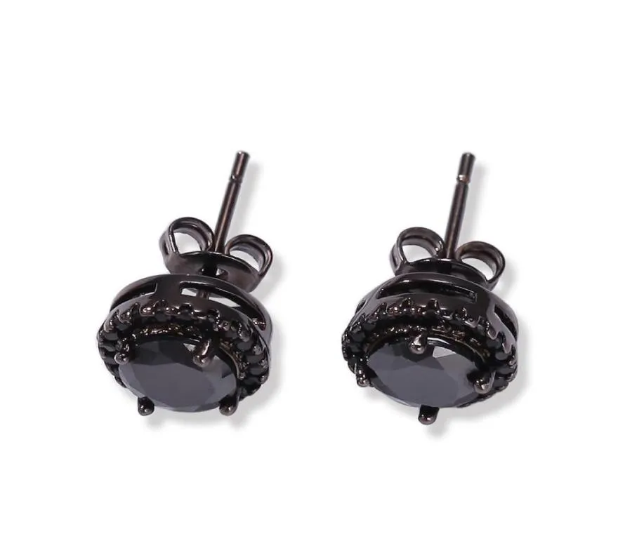 Pendientes de tachuelas de Hip Hop Moda Fashion Black Silver Simuled Diamond Round Parring for Men8666831