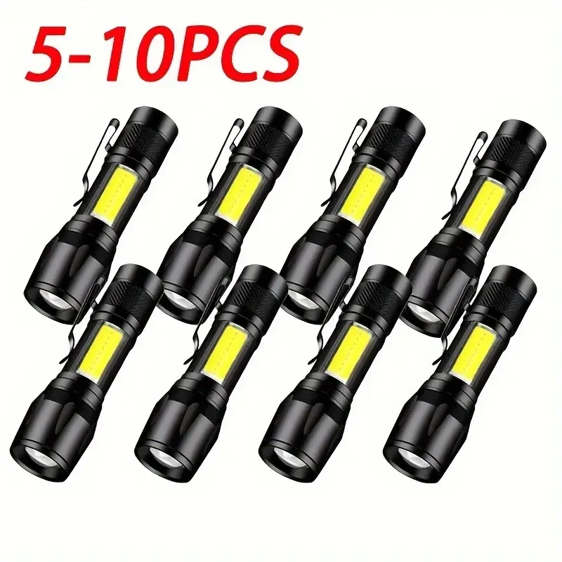 Mini lampe de poche rechargeable 5/10 pièces, lampe de poche porte-stylo portable à LED, éclairage à trois niveaux, lampe de poche d'éclairage de secours réglable