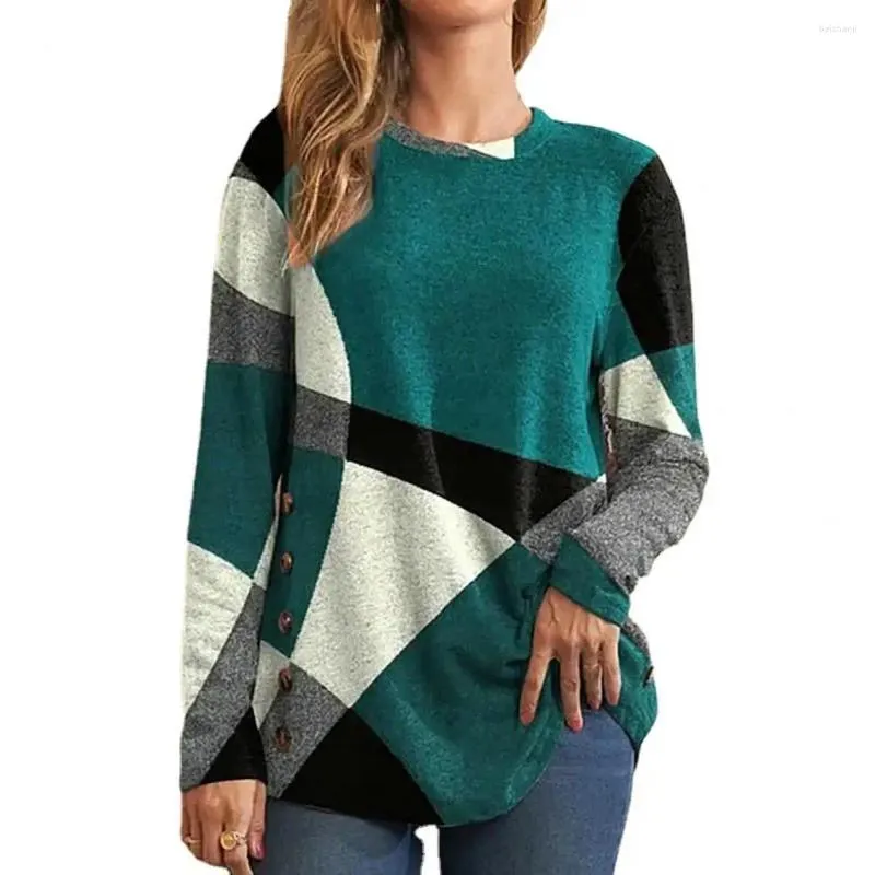 Kvinnors blusar Autumn Top Stretchy Women Pullover Crew Neck Classic Casual Street Geometric Mönster Bottom Tops Daily Clothing