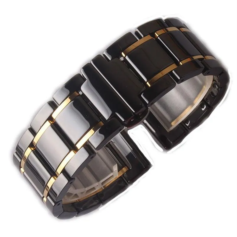 20mm 21mm 22mm 23mm 24mm Keramik-Uhrenarmbänder Armband Hochwertiges Uhrenzubehör Schwarz mit Gold für Smartwatch Herren Damen releas294U