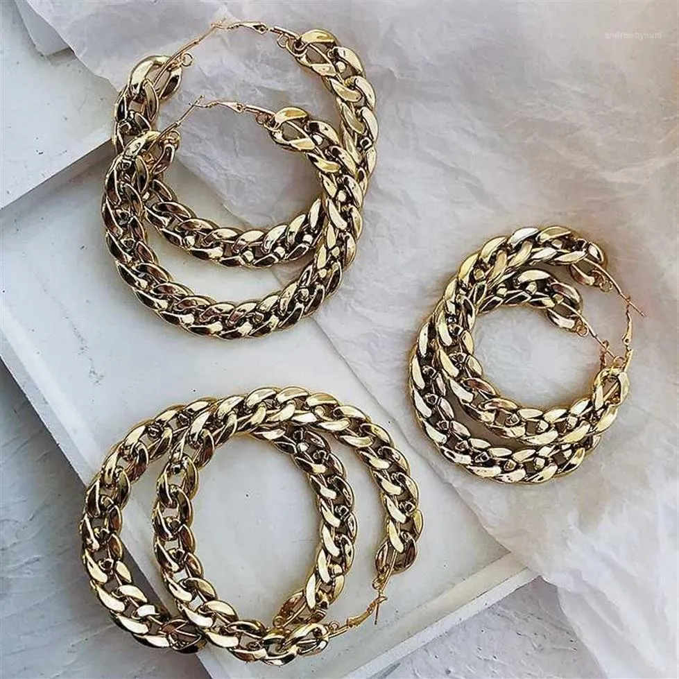 Amorcome punk Gold Color łańcuch Hoop Kolczyki dla kobiet moda popularna metalowe koło okrągłe kolczyki Oświadczenie biżuterii1228n