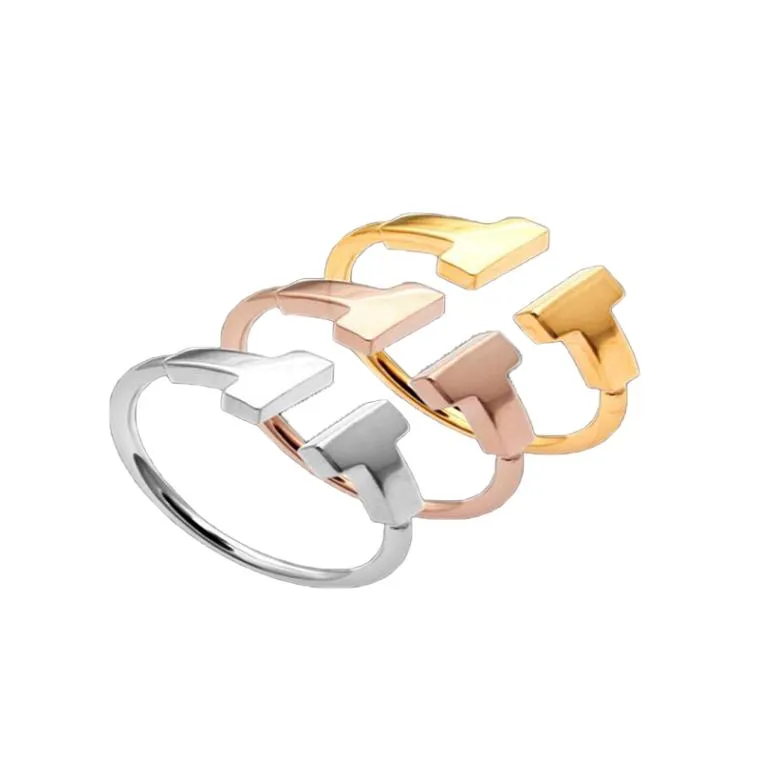 316L roestvrij staal mode dubbele T-ring sieraden voor vrouw man minnaar ringen 18K goudkleur en rose sieraden bijoux geen lo9984136