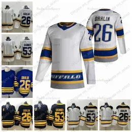 2021 Reverse Retro hockey'''' Jerseys 26 Rasmus Dahlin 53 Jeff Skinner Gold 50th Anniversary Stitched Jersey Mens Home Royal Navy Blue S-XXXL