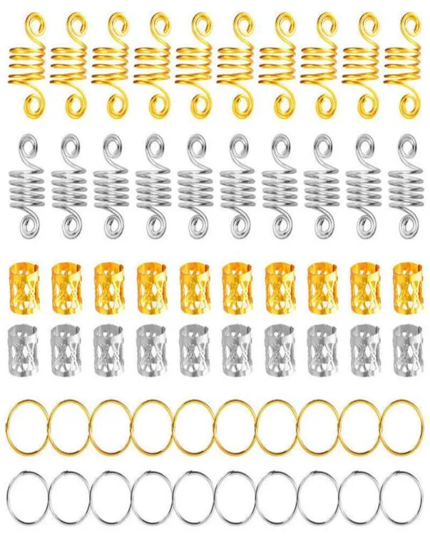 180pcs Metal African Hair Rings Beads Cuffs Tubes Charms Dreadlock Dread Hair Braids Jewelry Decoration Accessories Gold 2203123320560