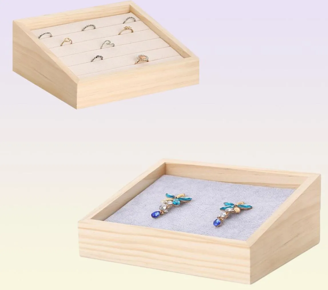 Fashion Bamboo Velvet Jewelry Display Tray Ring Box Earring Necklace Bracelet Pendant Display Organizer Jewelry Storage8072042