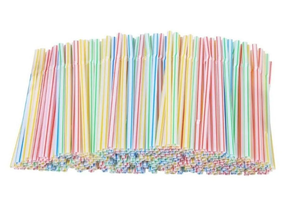 100200pcs Flexible Disposable Straws Plastic Striped Colorful Drinking For Home Wedding Birthday Party Bar Accessories22102379157332