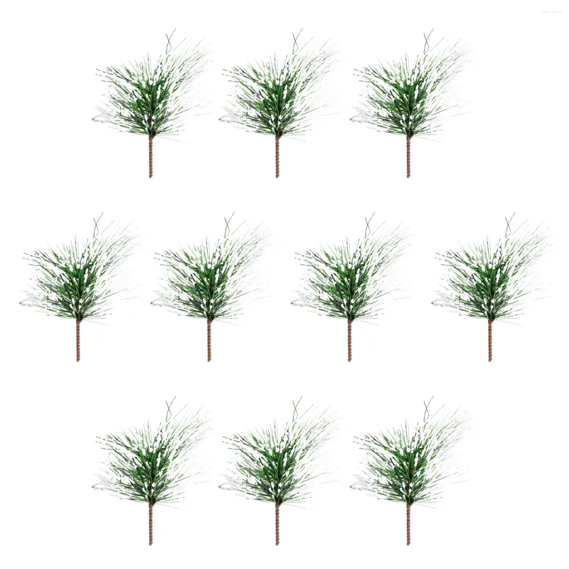 Decorative Flowers 10pcs Artificial Pine Needles Branches Green Simulation Snow Berry Branch Christmas Holiday Home Party Decorations