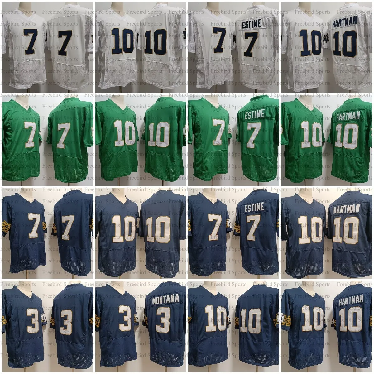 7 Audric Estime Notre College Football Jersey 10 Sam Hartman Joe Montana White Green College College Jerseys Mens No Name