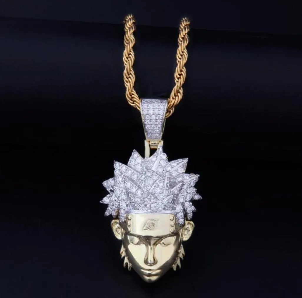 Hip Hop Full AAA CZ Zircon Bling Iced Out Cartoon Uzumaki Pendants Necklace For Men Rapper Jewelry Gold Color Gift 2010149014572