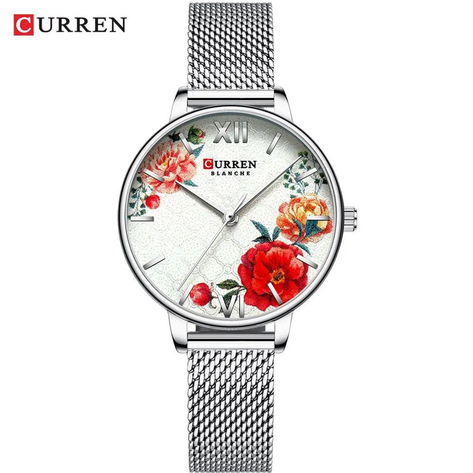 Senhoras relógios curren novo design de moda feminina relógio casual elegante mulher quartzo relógios de pulso com pulseira de aço inoxidável291i