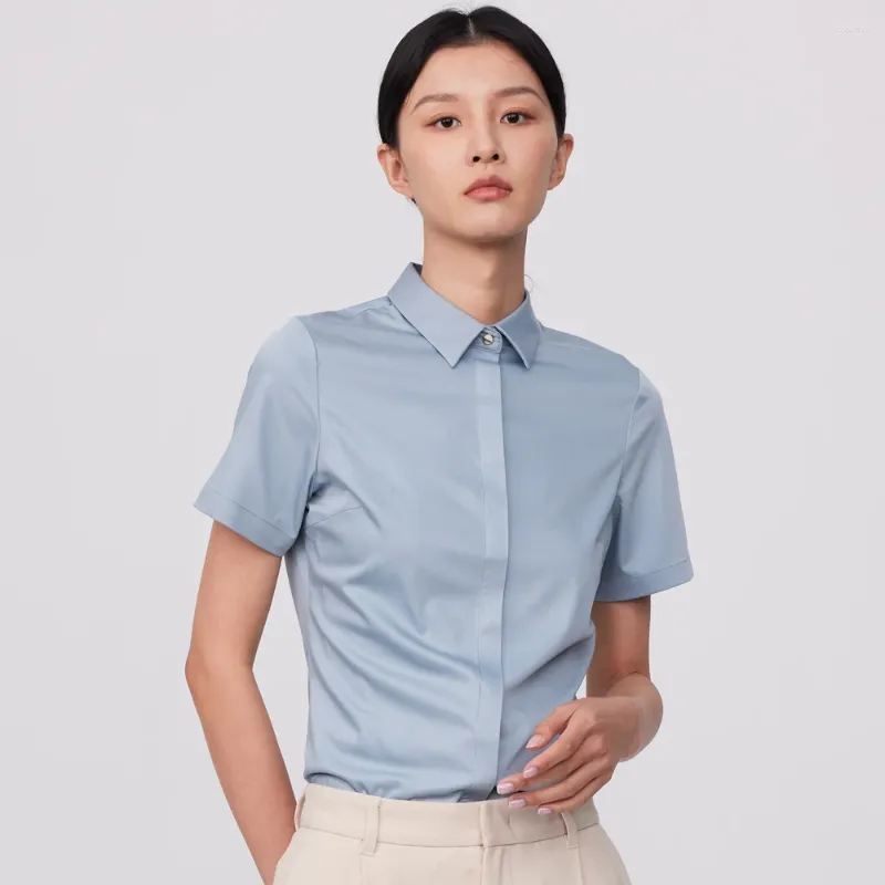 Damskie bluzki damskie biuro letnie kazane guziki koszuli bez kieszonkowej koszule z krótkim rękawem