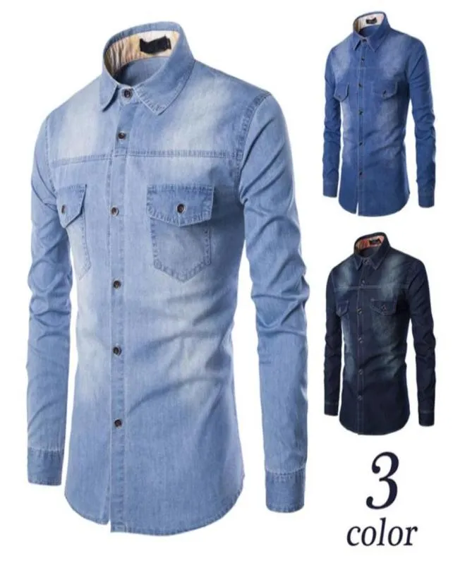 Magliette men039s camicia da camicia a maniche lunghe 2021 giacca autunnale di tendenza autunnale in forma slim fit denim in cotone top blusa 7550651