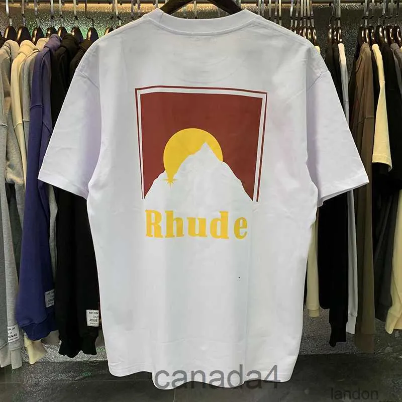 T-shirts pour hommes Rhude Sunset T-shirt avec un motif de montagne enneigé American Loose Summer Couple Short Sleve DV22 AKQ2