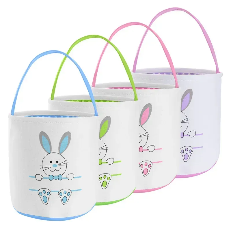 Easter Eggs Hunt Basket Festive Canvas Bunny Bucket Bags Rabbit Fluffy Tails Tote Bag Party Celebrate Decoration Gift Toys Handbag