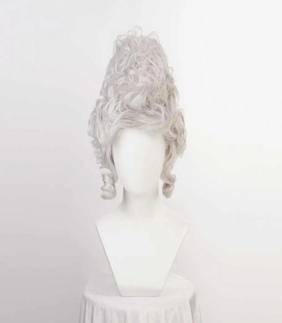 Perruques synthétiques Marie Antoinette perruque princesse argent gris perruques moyen bouclés résistant à la chaleur cheveux synthétiques Cosplay perruque perruque Cap T22118888539