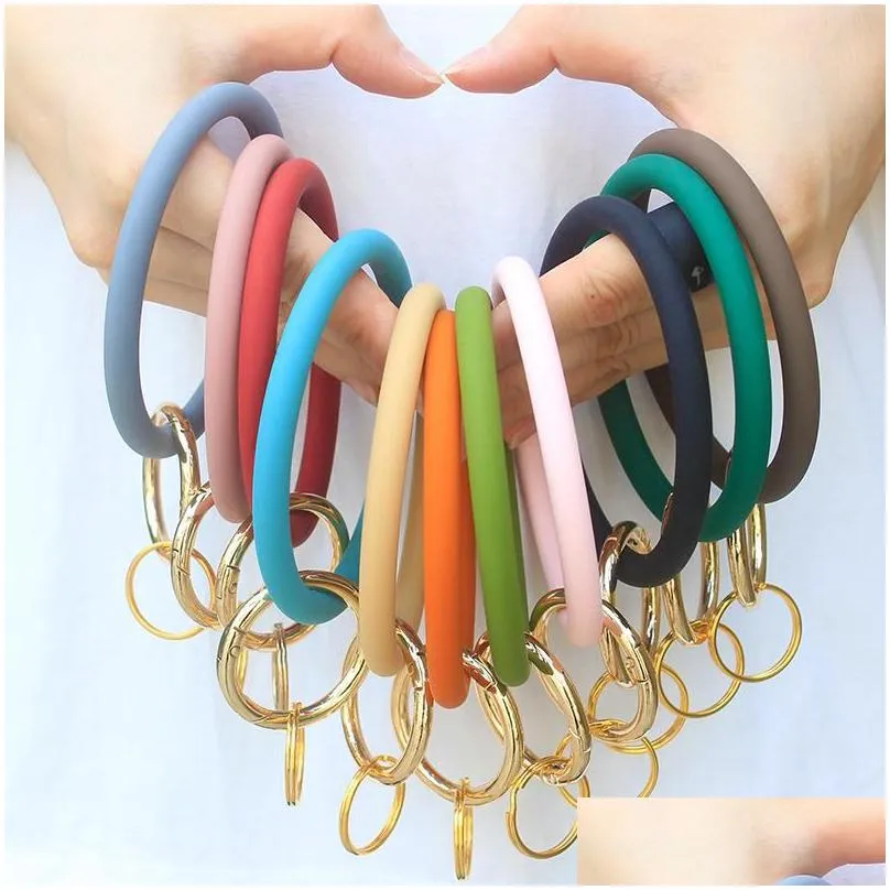 Festa Favor Colorf Sil Pulseira Confortável Banda Chaveiro Anéis Pulso Ouro Grande Rodada Para Mulher Jóias Presente LX3923 Drop Delivery Home Dh1Wz