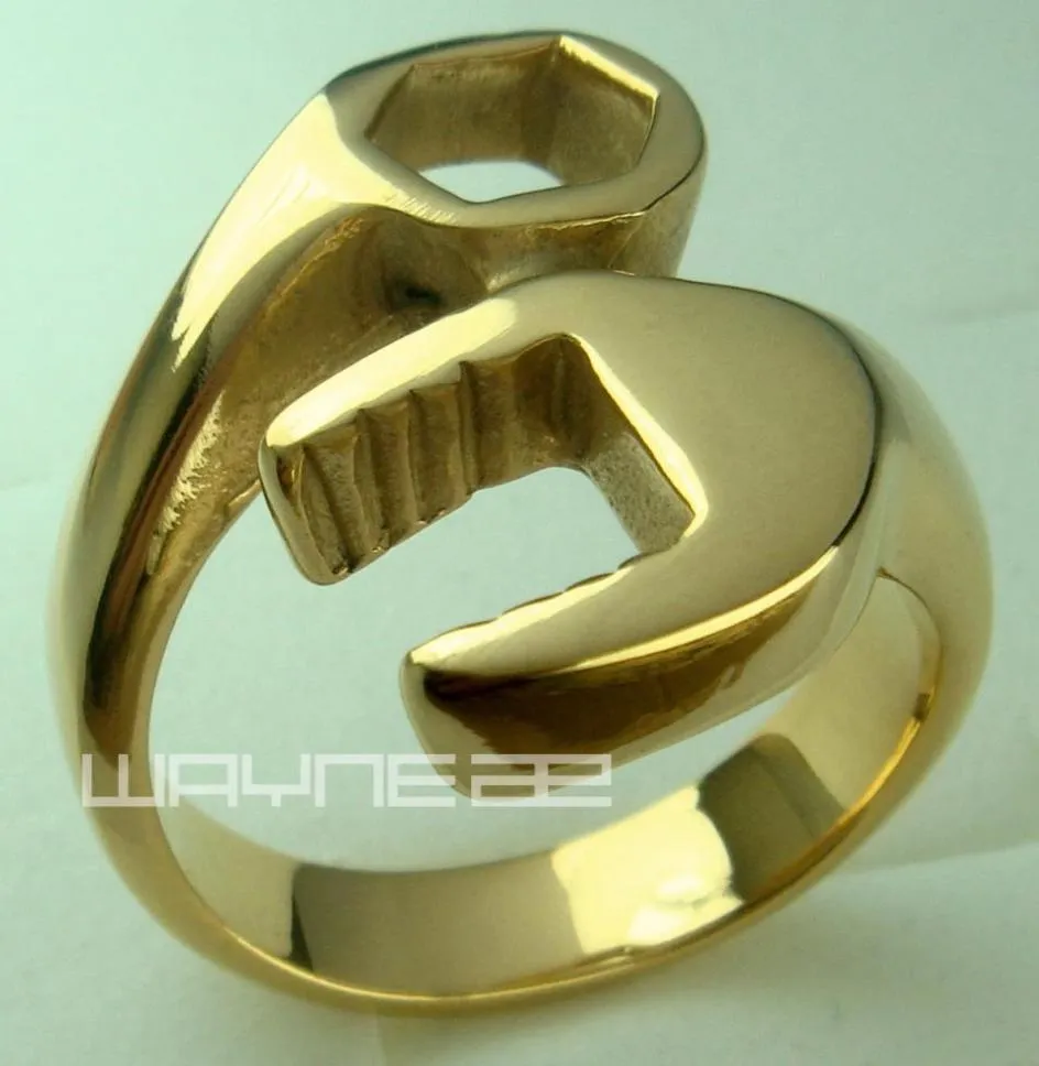 Anillo de acero inoxidable TOOLS HANDYMAN con forma de llave rellena de oro de 18 quilates Tamaño R153 7155114916