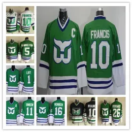 Hartford''Whalers''10 Ron Francis Black Green Stitched 9 GORDIE HOWE 5 Samuelsson 26 Ferraro 11 Dineen 1 Liut Shirts Hockey JerseysCustom men women kids