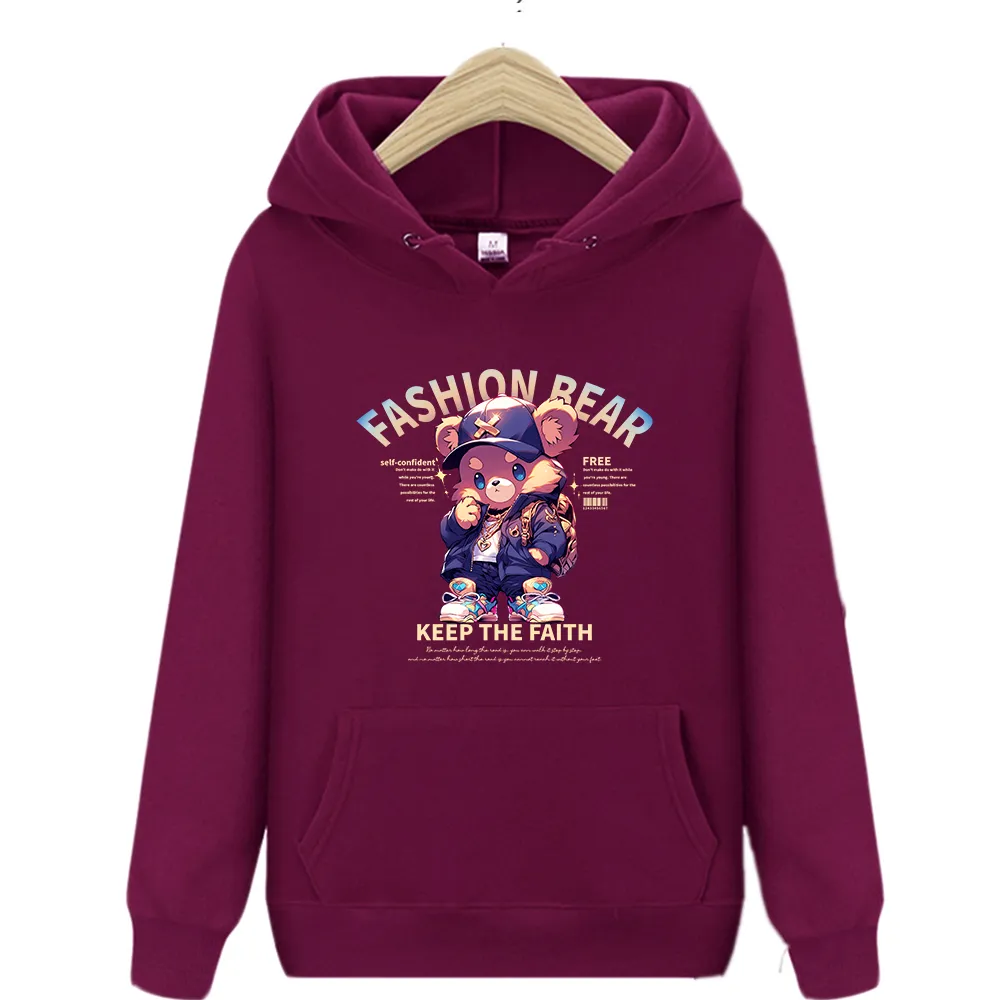 Sonbahar Adam Hoodies Komik Moda Oyuncak Ayı Baskı Pep Pocket O-Neck Pullover Kazak Günlük Sweatshirt gevşek Y2K Giyim