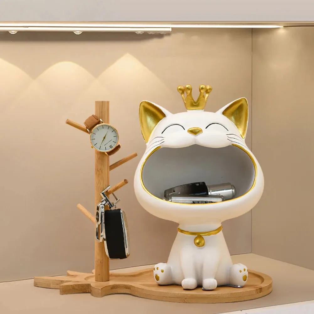 Fortune Cat Porte-clés Figurine Entrée Artisanat Résine Boîte de rangement Décor Bonbons Articles divers Fournitures ménagères pour étude Café 231227