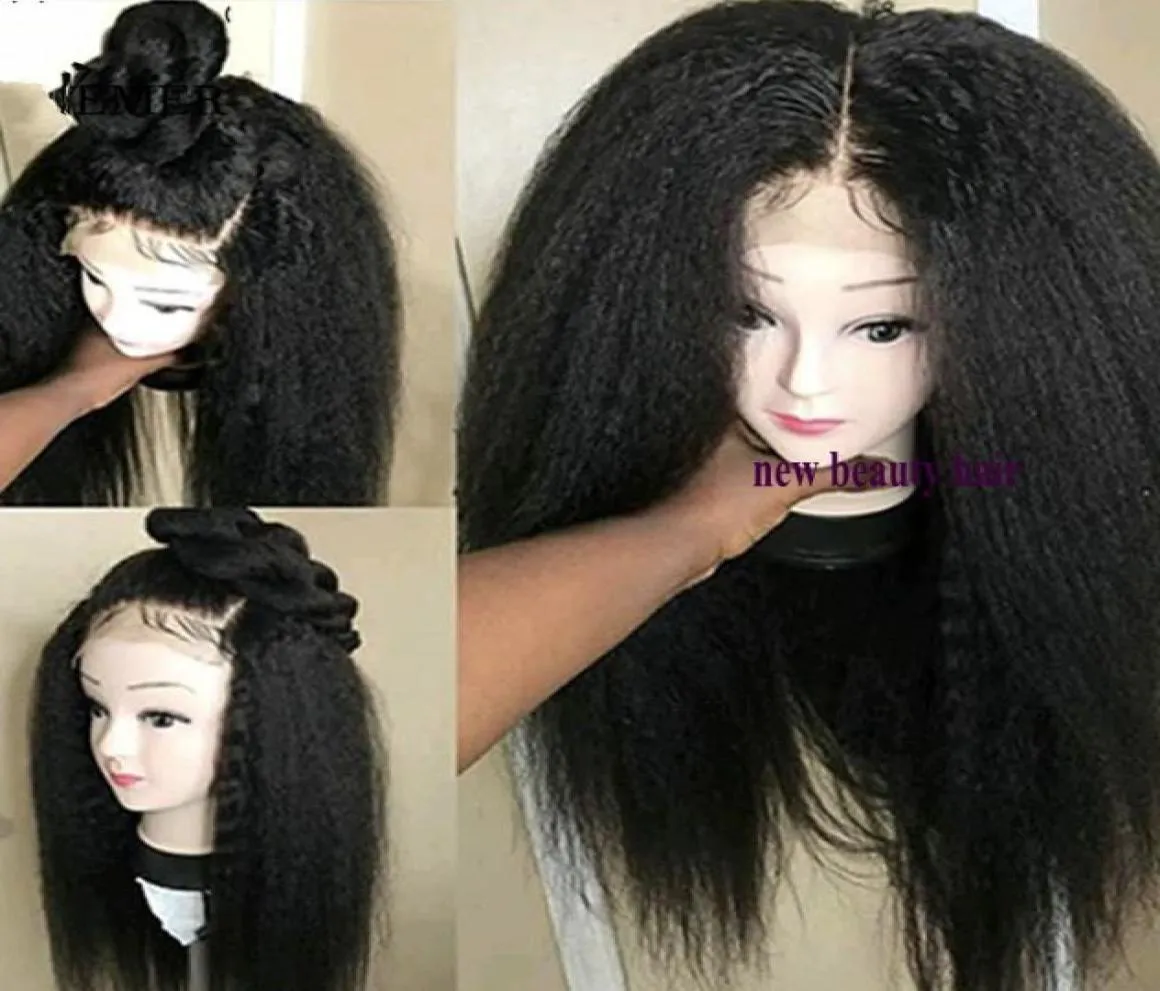 Blackbrownburgundy Natural360 Lace Full Wigs with Baby Hair Long Kinky Straight Synthetic Lace Front Wig for Afro Women Costume5810496