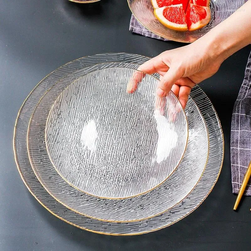 Platos de estilo japonés, plato de vidrio Horizontal, vajilla transparente para el hogar, ensaladera occidental para frutas, platos para cena