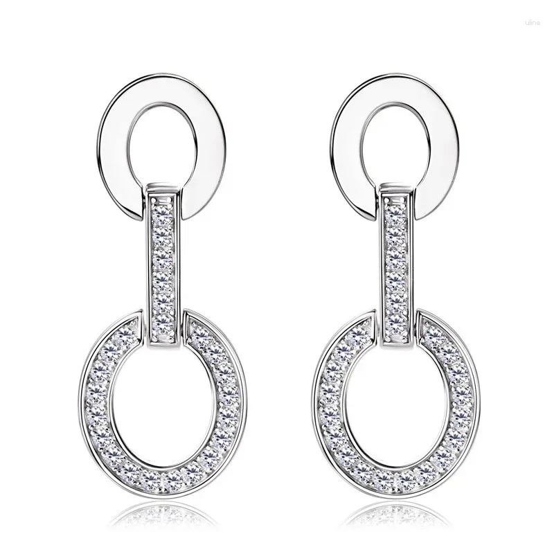 Studörhängen EMO-317 LEFEI Fashion Trendy Classic Luxury 0.36CT Moissanite Dangle Circle Charms Women Silver 925 Party Jewets Gifts