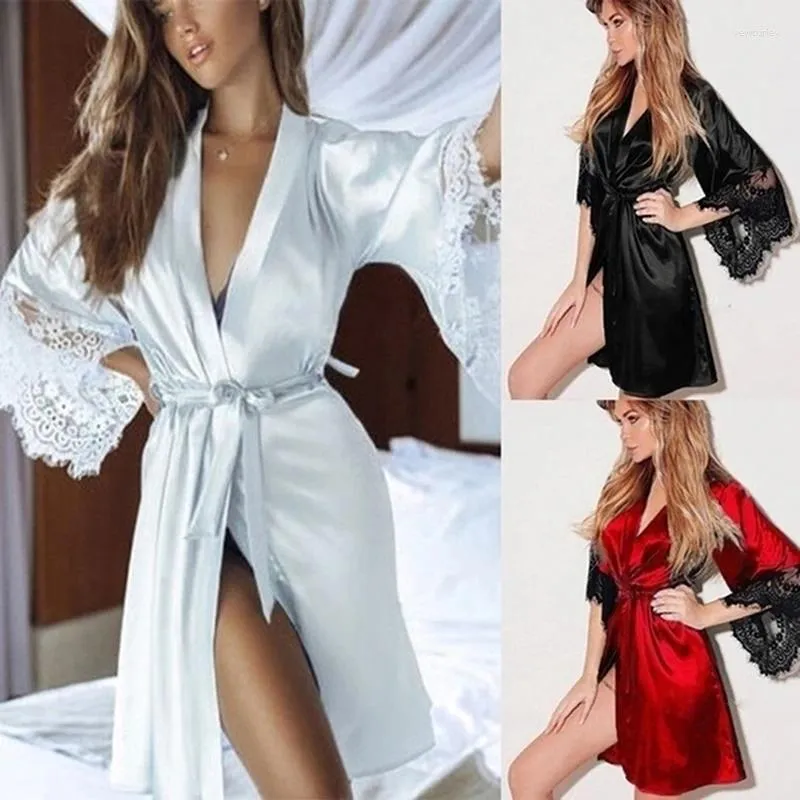 Mulheres sleepwear sexy camisola lingerie moda rendas retalhos nightdress mulheres cinto de seda flexível banho robe nightwear chemises