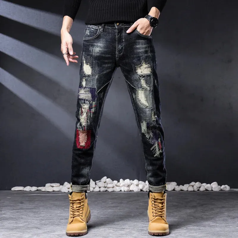 2023 Fashion Biker Jeans Mens Distressed Stretch Ripped Hip Hop Slim Fit Holes Punk Denim Cotton High Qual Pants 231227 From 27 24 DHgate