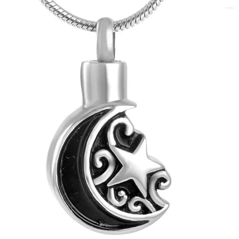 Pendentif Colliers CMJ9191 Poli Lune et Étoile Mode Pendentifs Souvenir Cendrier Collier Unisexe Urne