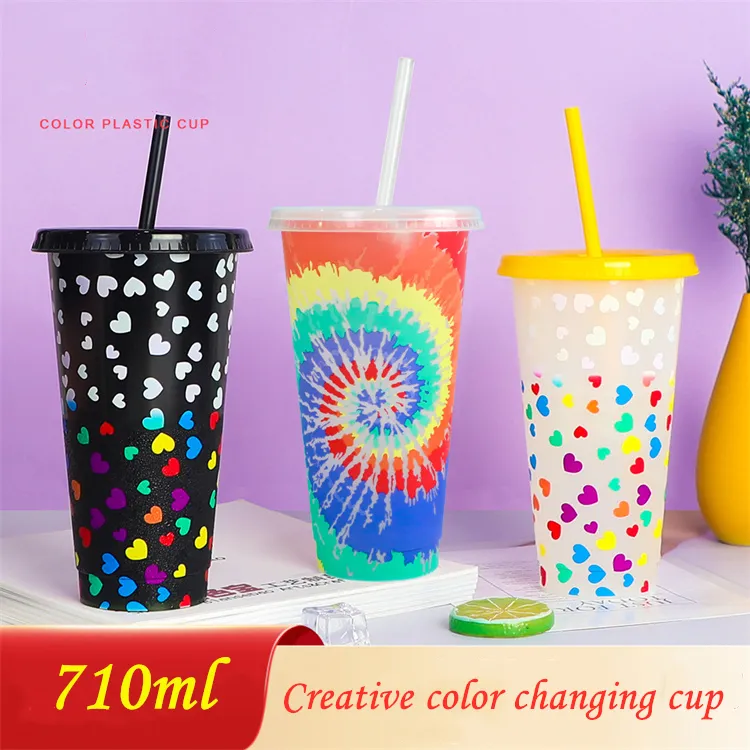 Creative Love Color Smanding Cup 24oz / 710ml pp boisson Cold Blue Plastic Water Cups Color Smanding Changement Cup Fabricants Love Process 50pcs LT734