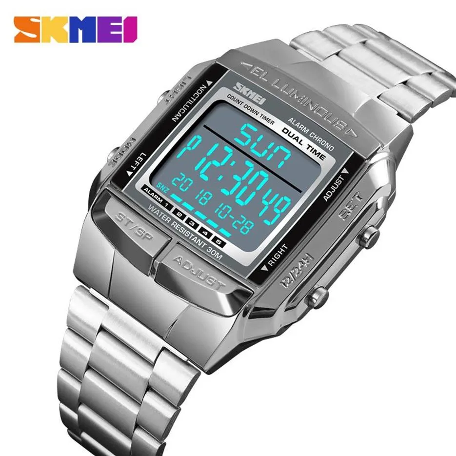 SKMEI Orologio sportivo da uomo Orologio digitale Sveglia Conto alla rovescia Orologio quadrante grande Orologio a specchio in vetro Moda Outdoor Relogio Masculino202i