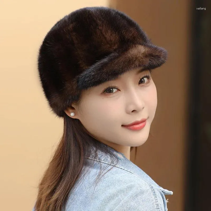 Caps de bola Winter Mulheres Versão coreana Cabelo Mink Haoseu Duck Cap Casual Fashion Baseball Real Fur Ladies Hat Warm Hat