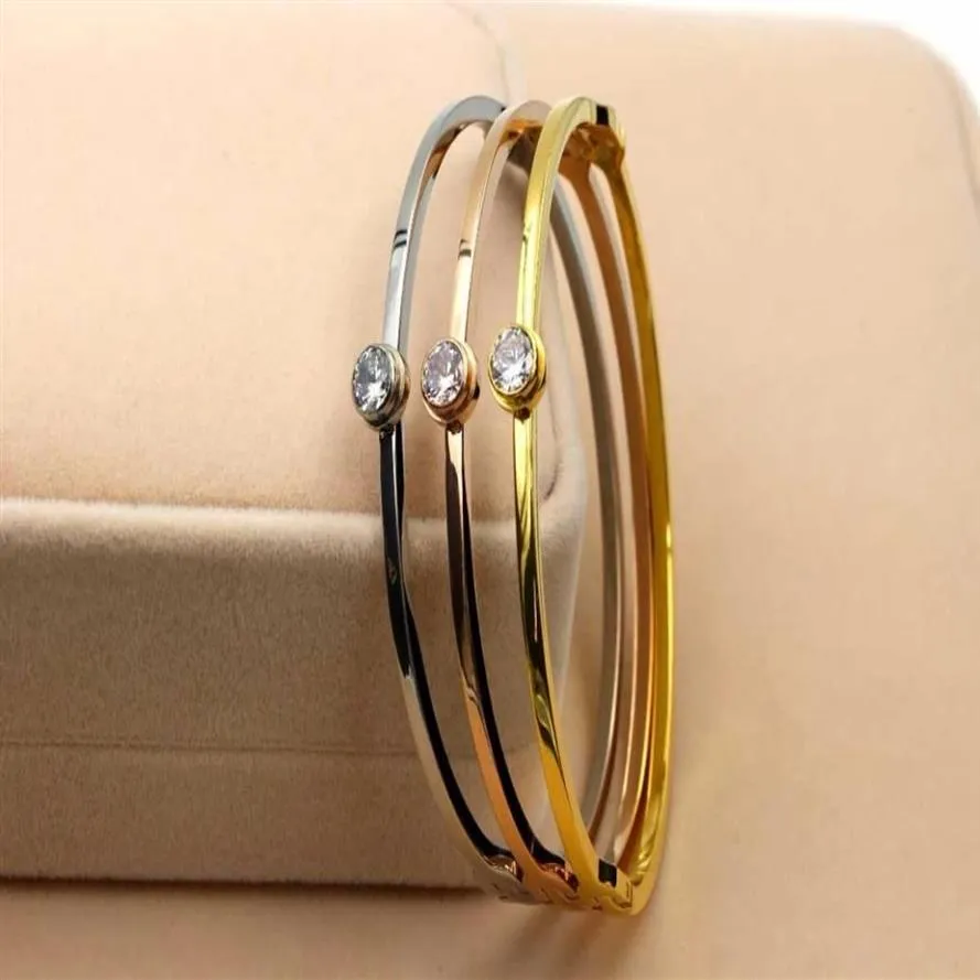 Fashion Round Crystal Buckle Thin Armband Bangle Rose Gold Color rostfritt stål Chrismas Women Party Gift2186