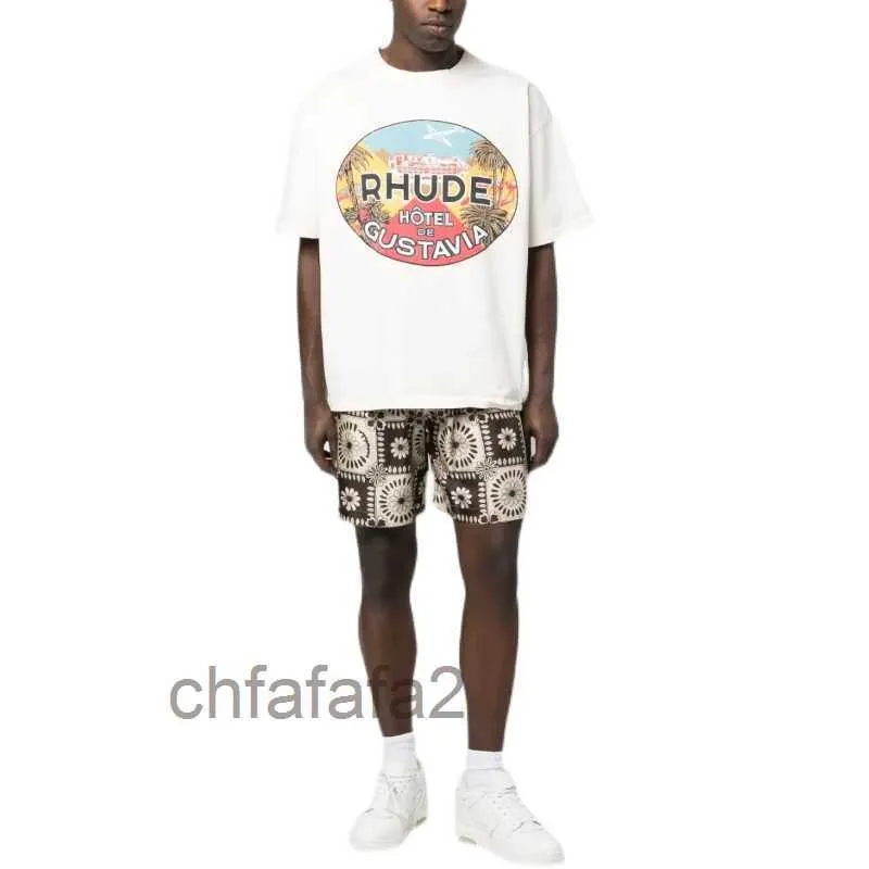 Designer Mode Vêtements T-shirts T-shirts Été Nouveau Rhude High Street Cocotier Lettre Imprimer Lâche Polyvalent À Manches Courtes Tshirt Hommes Tops Coton Streetw YDO7