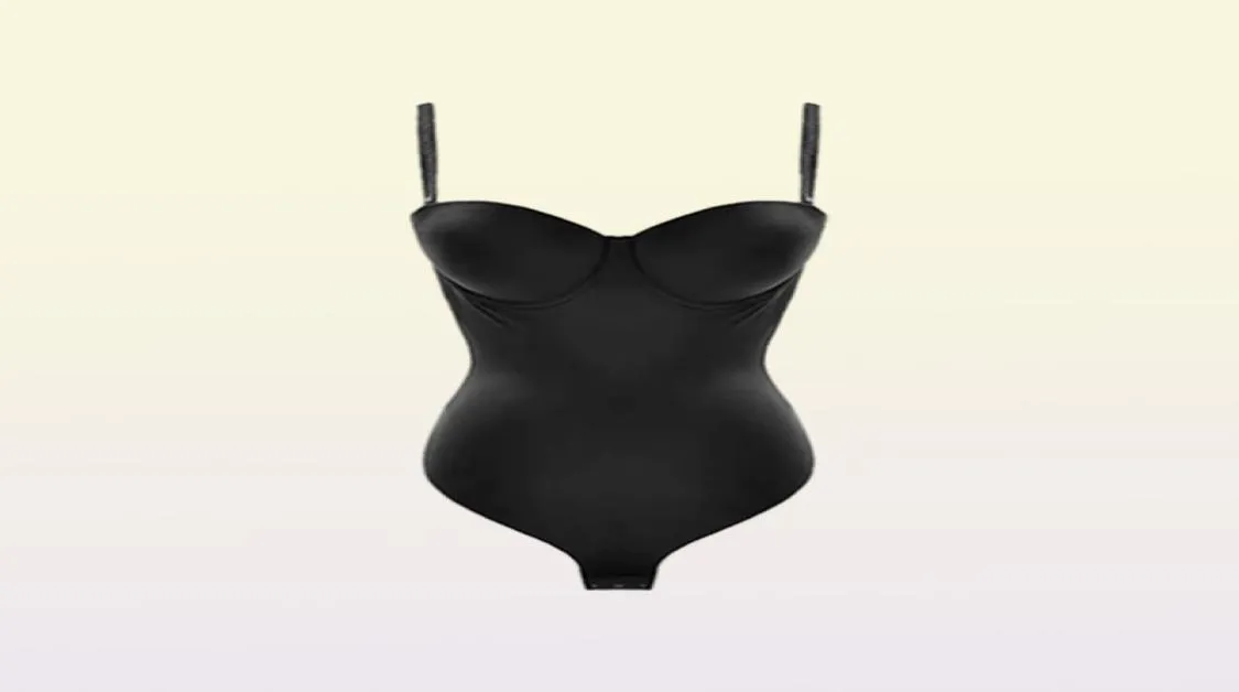 Backless Body Shaper For Women Push Up Bra Low Back Thong Bodysuit