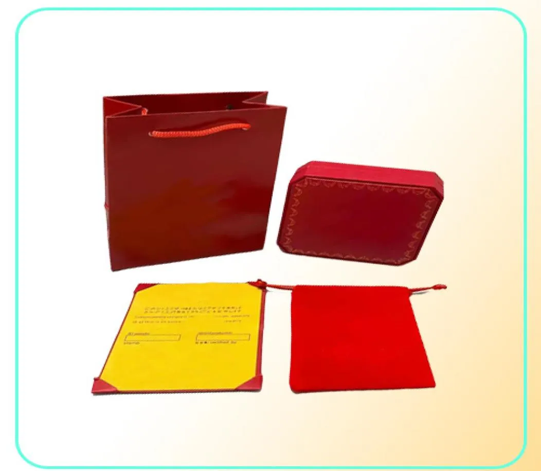 Clássico vermelho designer caixa de jóias conjunto alta qualidade anéis de papelão colar pulseira caixa cericate incluído flanela e sacola9139353