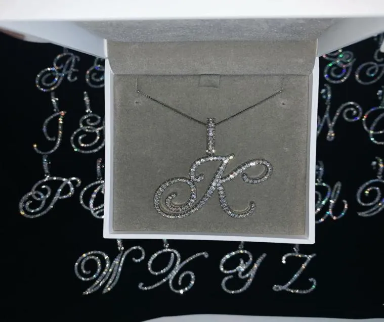 Halskette mit kursivem 26-Anfangsbuchstaben-Anhänger, Micro Pave, 5A, kubischer Zirkonia, CZ, Alphabet-Namensschmuck3210004