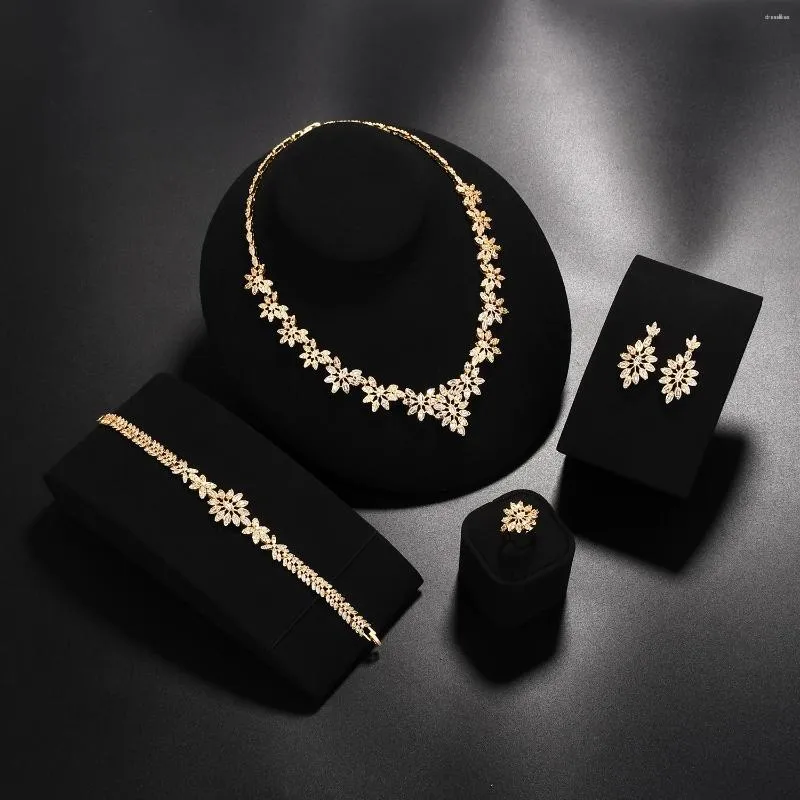 Necklace Earrings Set Women's Wedding Dubai Bride Jewelry Cubic Zirconia Deluxe Four-piece