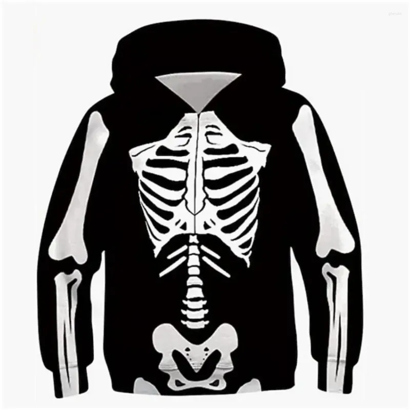 Męskie bluzy dziecięce Skull Grafika z kapturem z kapturem z kapturem 3D zabawa i horror street pullover z długim rękawem odzież