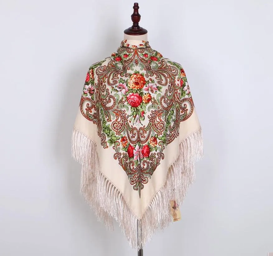 Schals russischer Schal ukrainisch franse traditionelle florale polnische Frauen Hals Hals -Wrap Vintage Antique Hijab Poncho7241062